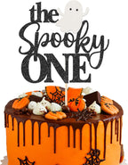 1 Pack The Spooky One Cake Topper Glitter The Spooky One Halloween Birthday Cupcake Picks 1st Birthday Goast Cake Decorations for Halloween Kids Birthday Party Supplies Black