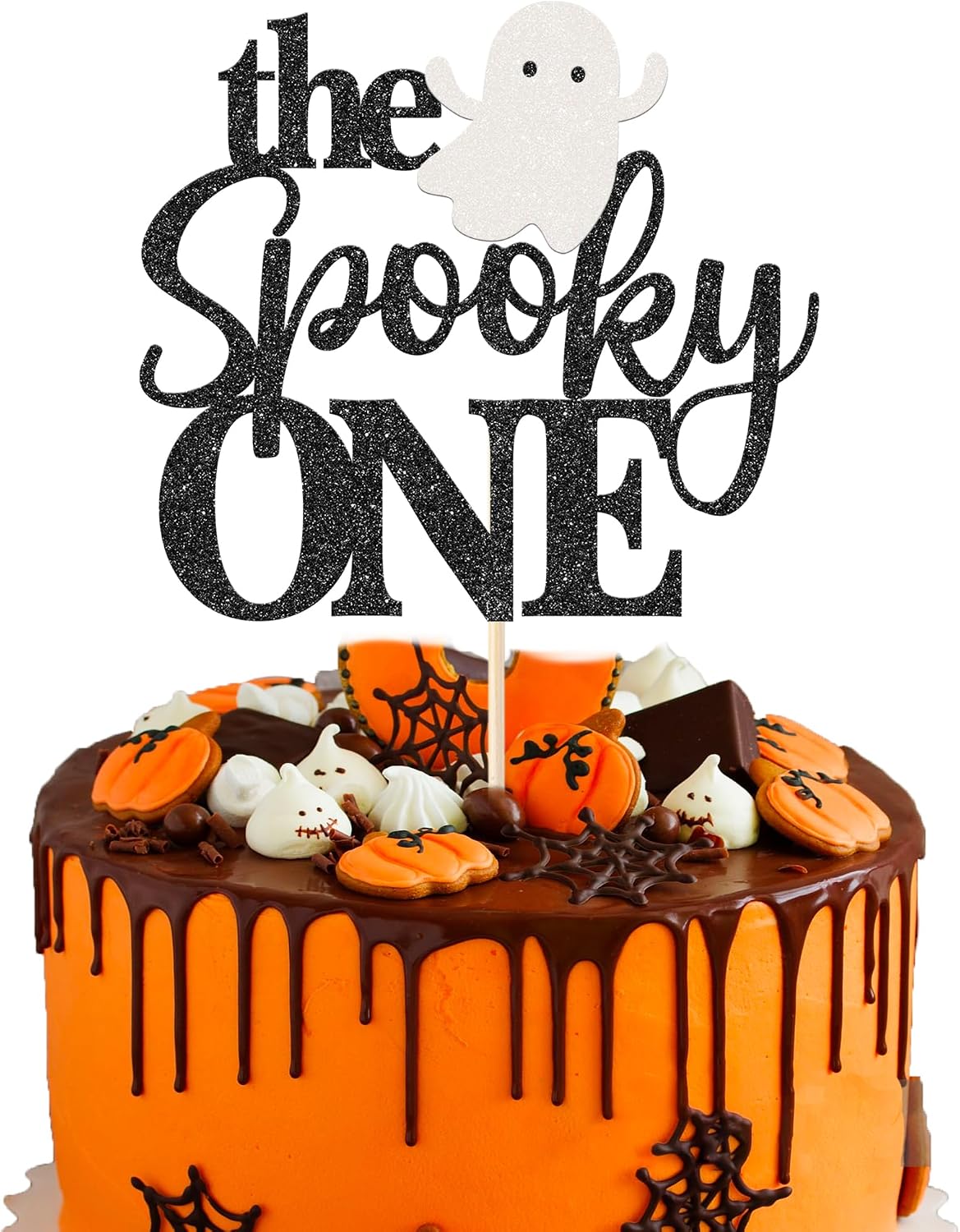 1 Pack The Spooky One Cake Topper Glitter The Spooky One Halloween Birthday Cupcake Picks 1st Birthday Goast Cake Decorations for Halloween Kids Birthday Party Supplies Black