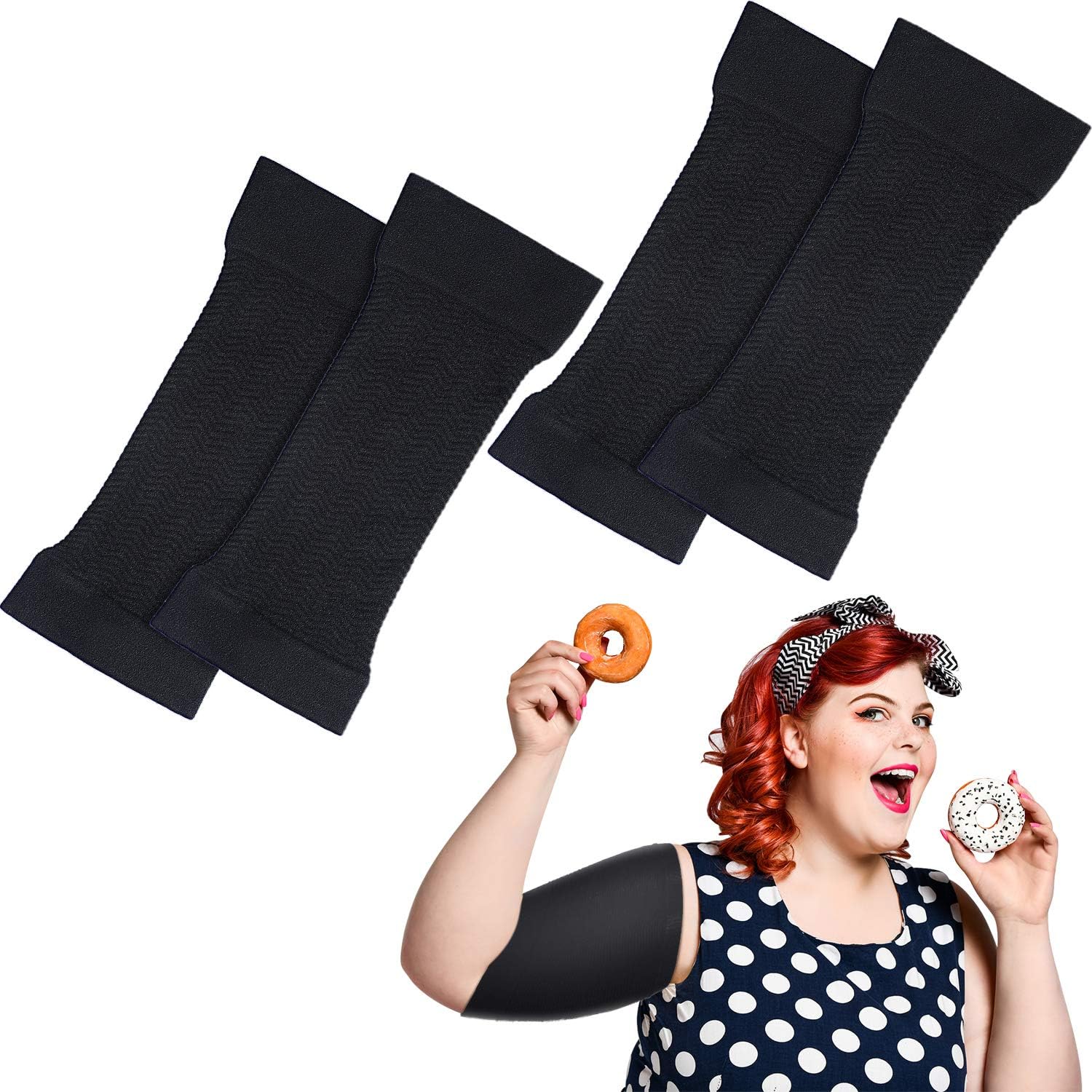 SATINIOR 2 Pairs Arm Shapers for Plus Size Women, Upper Arm Sleeves Wraps Slim Arm Compression Sleeve for Arms