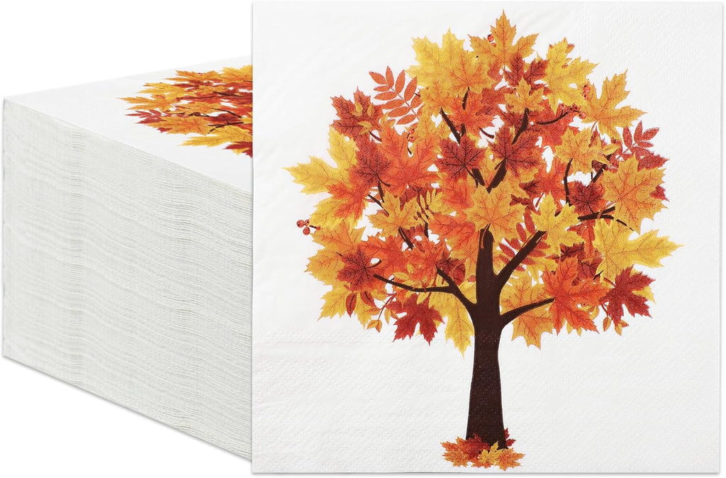 60 Pack Fall Paper Napkins Maple Leaves Luncheon Napkins Fall Leaf Disposable Napkin Maple Tree Decorative Napkin for Autumn Thanksgiving Party Supplies Dinner Kitchen, 6.5 x 6.5 Inch