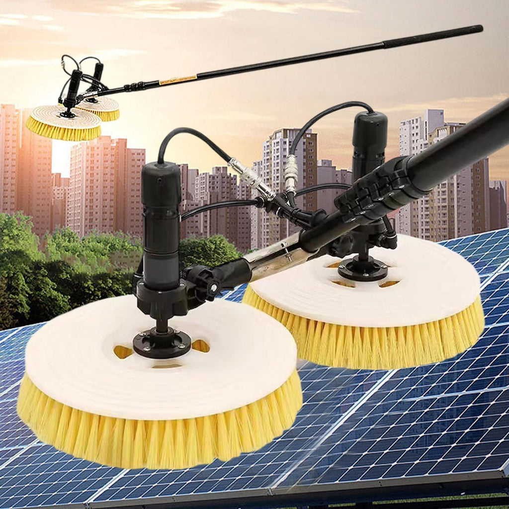 Aluminium Alloy Automatic Solar Panel Cleaning Kit, 65cm Double Cleaning Brush, 3.5m 5.5m 7.5m Telescopic Pole, 17m Cable/29m Water Pipe Line, Plug in,3.5M