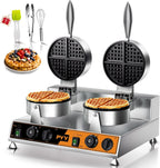 PYY Commercial Double Waffle Maker - 2500W Belgian Waffle Iron with Nonstick Plates,Dual Temperature&Timer Control,Stainless Steel for Restaurant,Food Truck,Catering,Home Use,SILVER ORANGE