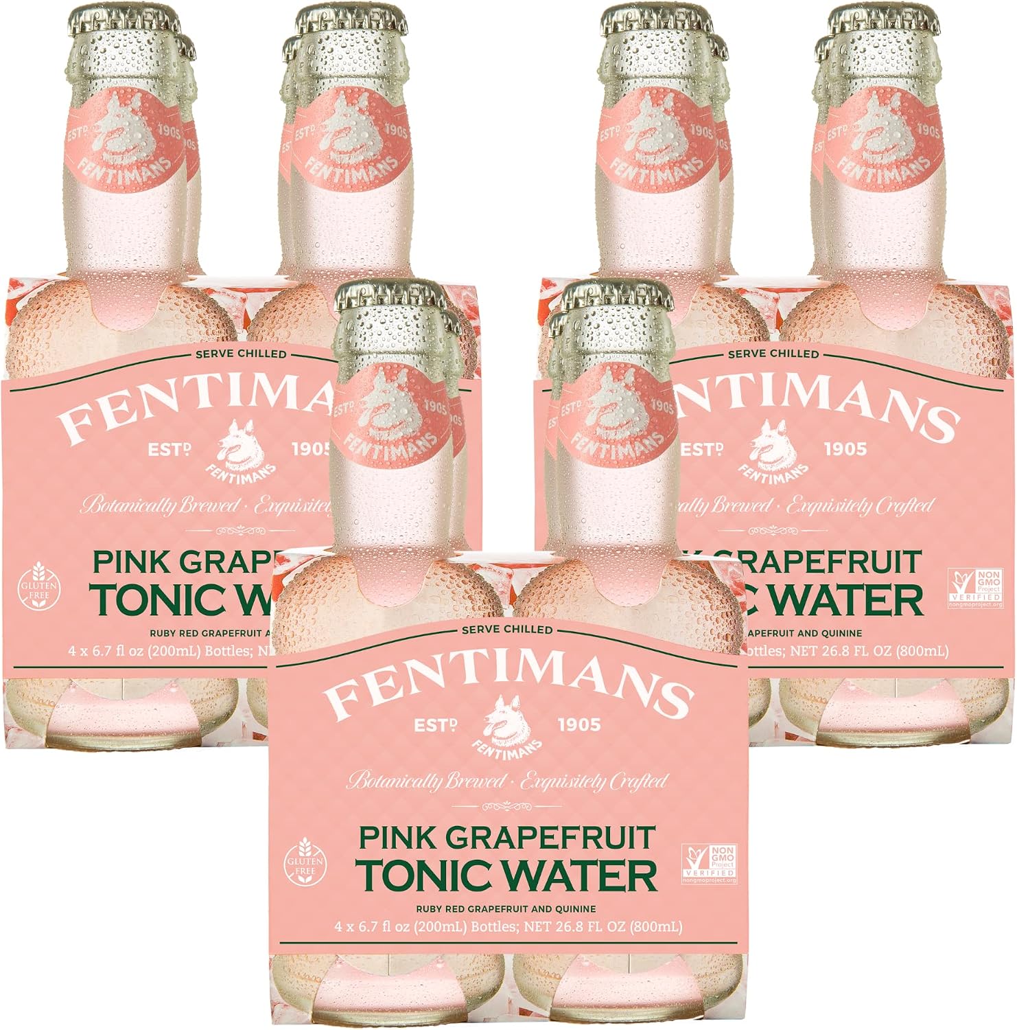 Fentimans Sparkling Pink Grapefruit Tonic Water - Grapefruit Sparkling Water, Craft Soda, Mixer, All Natural Ingredients, Botanically Brewed - 6.7 Fl Oz (Pack of 12)