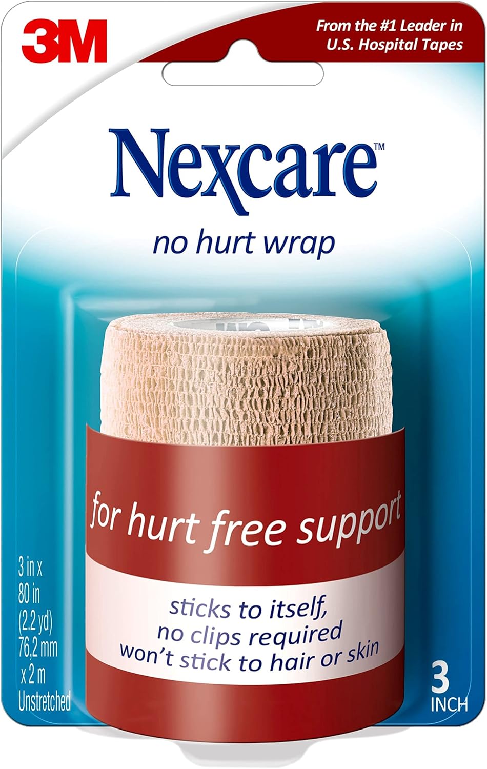 Nexcare No Hurt Wrap, 3 in x 2.2 yd, Unstretched