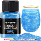 NiHome Edible Food-Grade Glimmer Powder Glitter Luster Dust Metallic Food Decorating Sprinkle Glimmery Dust for Drink Wine Beverage Cake Candy Dessert Bakery Restaurant Vegan (0.18oz/5g, Blue)