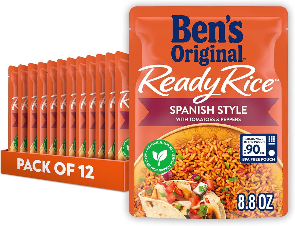 BEN'S ORIGINAL Ready Rice Spanish Style Flavored Rice, Easy Dinner Side, 8.8 OZ Pouch (Pack of 12)