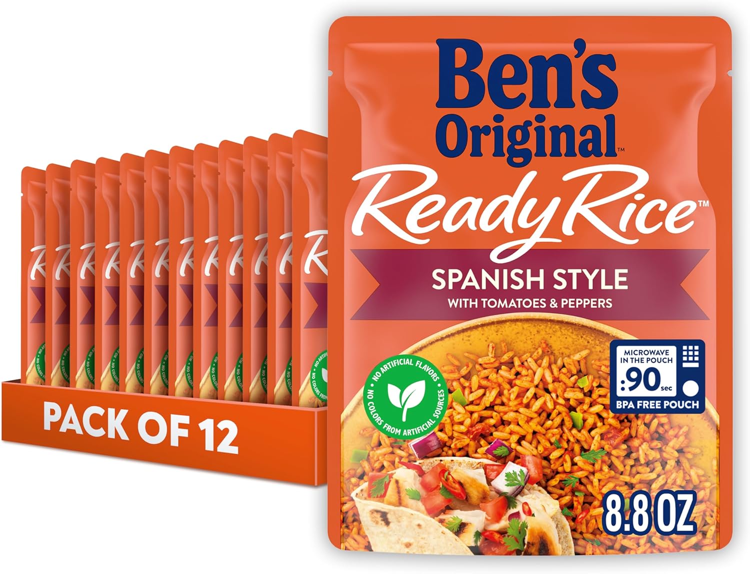 BEN'S ORIGINAL Ready Rice Spanish Style Flavored Rice, Easy Dinner Side, 8.8 OZ Pouch (Pack of 12)