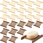 Honeydak 30 Pcs Bamboo Wood Soap Holder Wooden Soap Dish Tray Bathroom Wooden Sponge Case Handmade Bathtub Shower Dish Accessories for Home Sponge Scrubber(Natural Color, Charcoal)