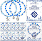 Quelay 20 Set Snowflake Party Favor Winter Filled Beaded Bracelet With Snowflake Charm Card Bag Christmas Ice Snow Jewelry Gift for Guest Xmas Holiday Birthday Party Supply Prize Goodie Bag Decor