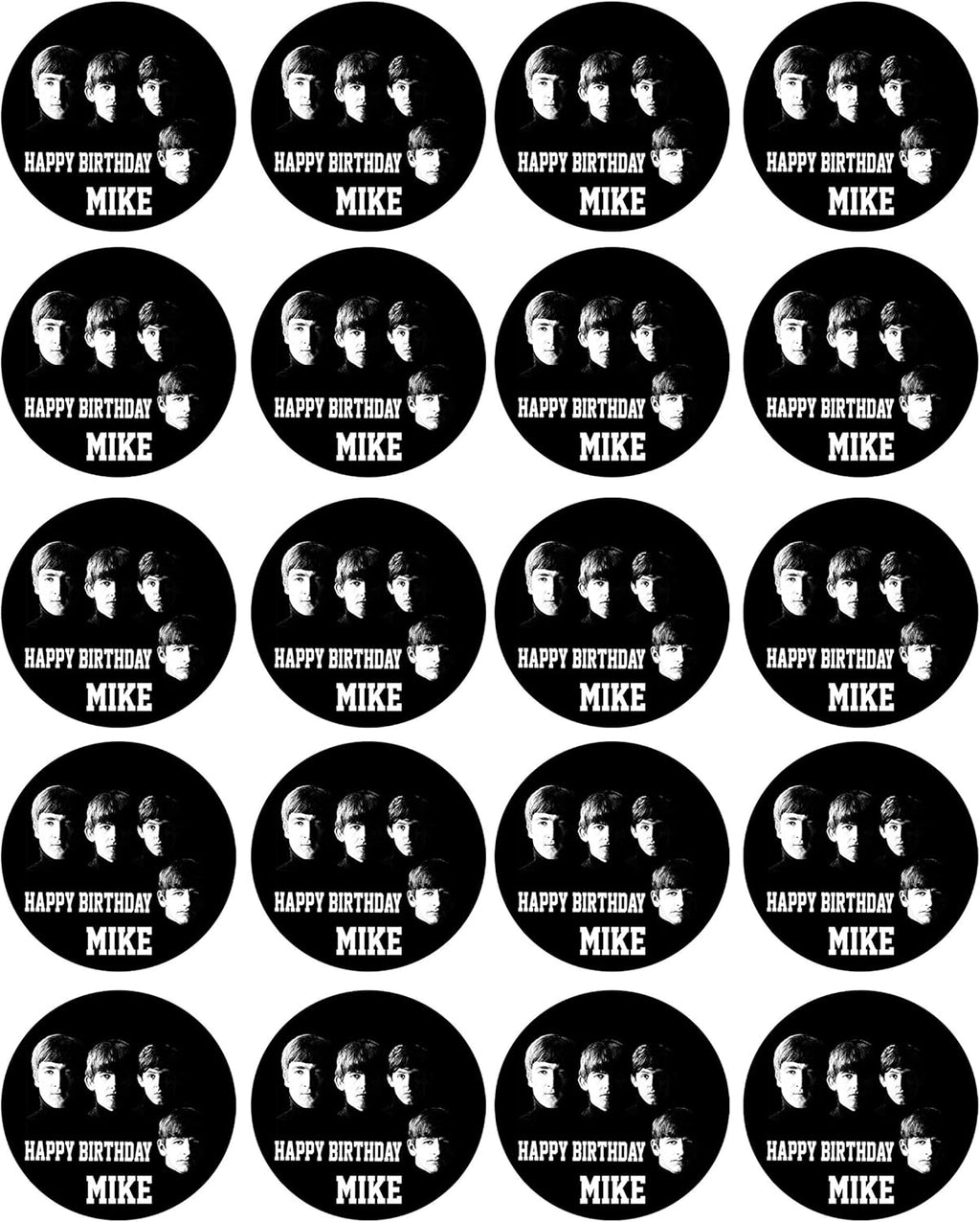 Beatles - Edible Cupcake Toppers - 1.8" cupcake (20 pieces/sheet)