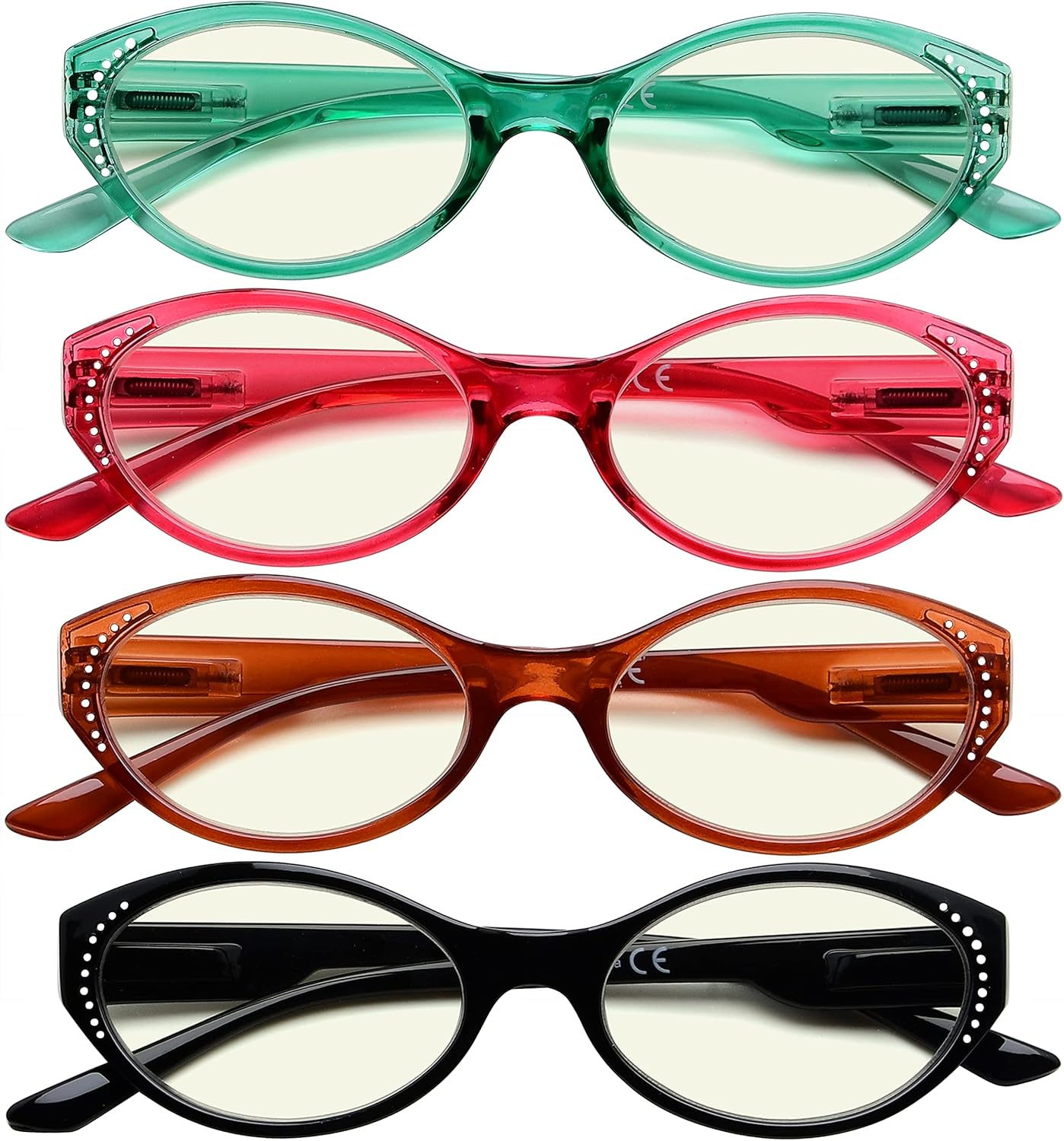 CessBlu 4 Pairs Oval Blue Light Blocking Computer Eyeglasses for Women Reading Glasses