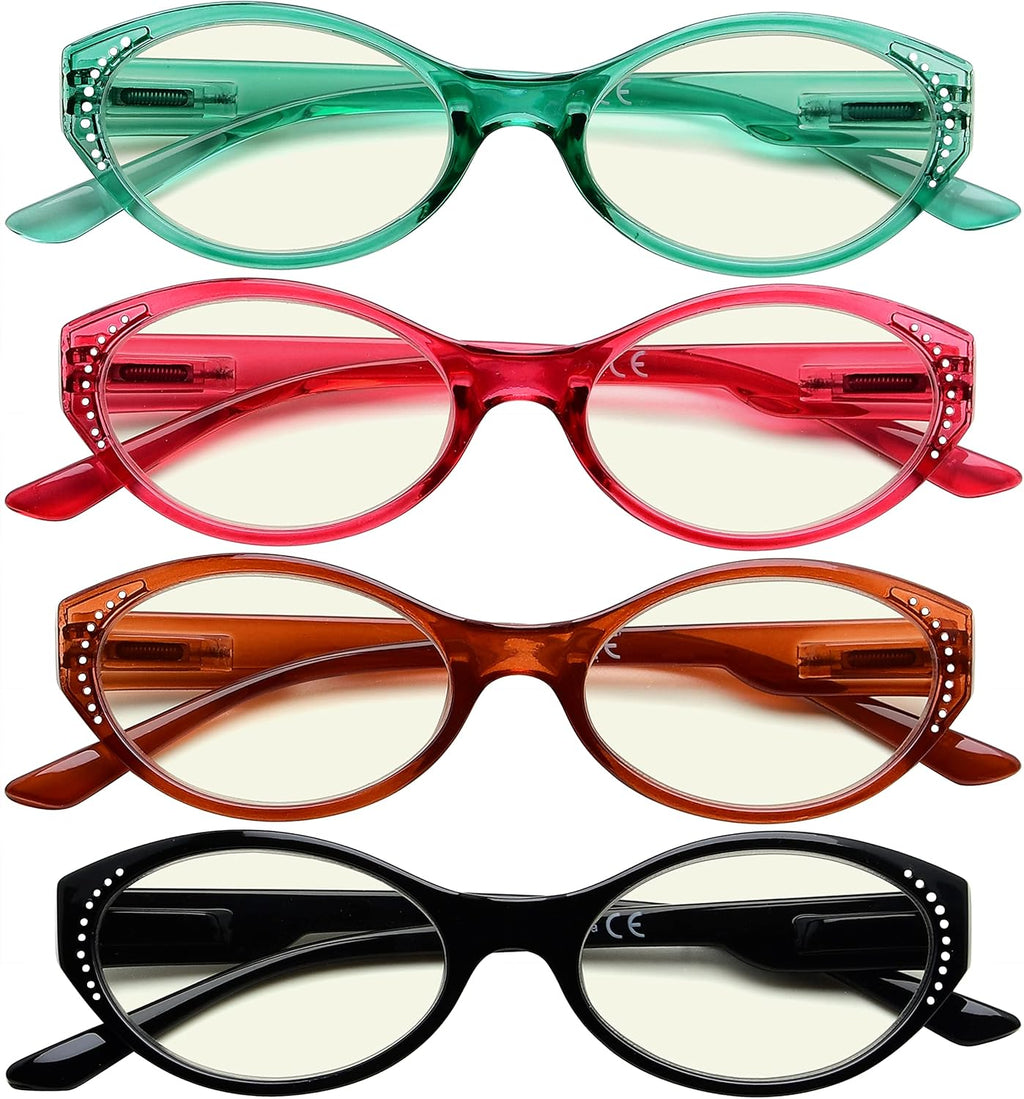 CessBlu 4 Pairs Oval Blue Light Blocking Computer Eyeglasses for Women Reading Glasses