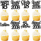 24PCS Black 18th Birthday Cupcake Toppers Eighteen Happy 18th Straight Outta 2008 Cupcake Picks Cheers to 18 Lengend Since 2008 Cake Decorations for 18th Birthday Anniversary Party Supplies