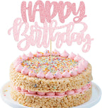 Gyufise 1Pcs Happy Birthday Cake Topper Glitter Cake Pick for Celebrating Anniversary Theme Party Cake Decorations Supplies Pink