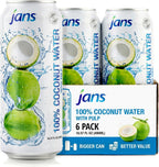 Jans 100% Pure Coconut Water with Pulp (16.57 Fl Oz, Pack of 6) NO Sugar Added | Unsweetened Coconut Water | Not from Concentrate | Non-GMO | Refreshing Taste of the Tropics