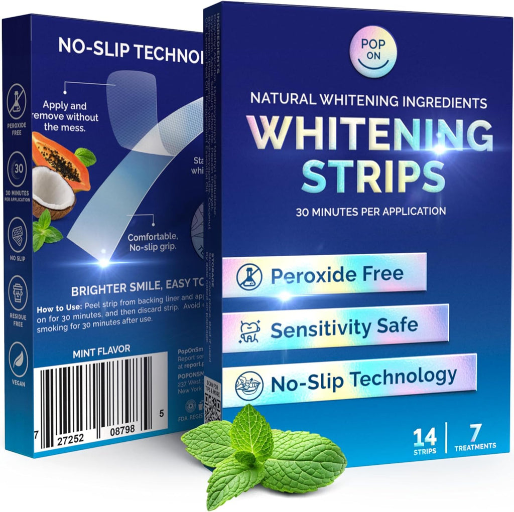 Teeth Whitening Strips for Sensitive Teeth and Gums - Peroxide Free and Enamel Safe with Coconut Oil for Gentle and Whiter Teeth - 7-Day Treatment White Strips with Non-Slip and Dry-Strip Technology