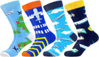 WeciBor Men's Funny Novelty Crew Socks, Cotton Casual Dress Socks Multi Pack with Fun Colorful Patterns, Size 7-15