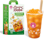 O’s Bubble Peach Green Tea – DIY Boba Kit with 3 Peach Syrup Packs & 3 Mango Popping Boba – Make Fruity Bubble Tea at Home – 3 Servings Included (Passion Fruit Green Tea)