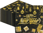 50Pcs New Year Napkins,Happy New Black Gold Foil Firework Disposable Guest Hand Towel Year Napkins Eve Party Supplies for 2026 Party Decorations