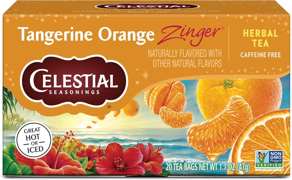 Celestial Seasonings Tangerine Orange Zinger Herbal Tea, Caffeine Free, 20 Tea Bags Box (Pack of 6)