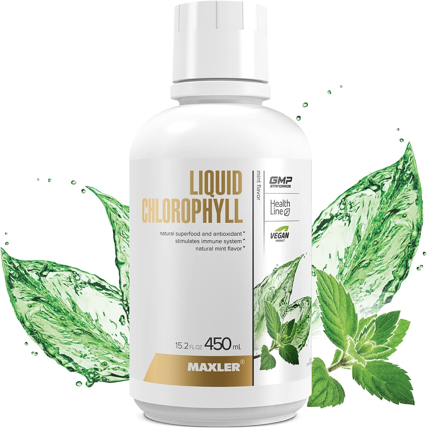 Maxler Liquid Chlorophyll Mint Flavor - Internal Deodorant for Body Odor & Bad Breath Supplement - Vegan Liquid Chlorophyll - 132 mg of Chlorophyllin per 1 Serving (15 Servings) - 15.2 fl oz