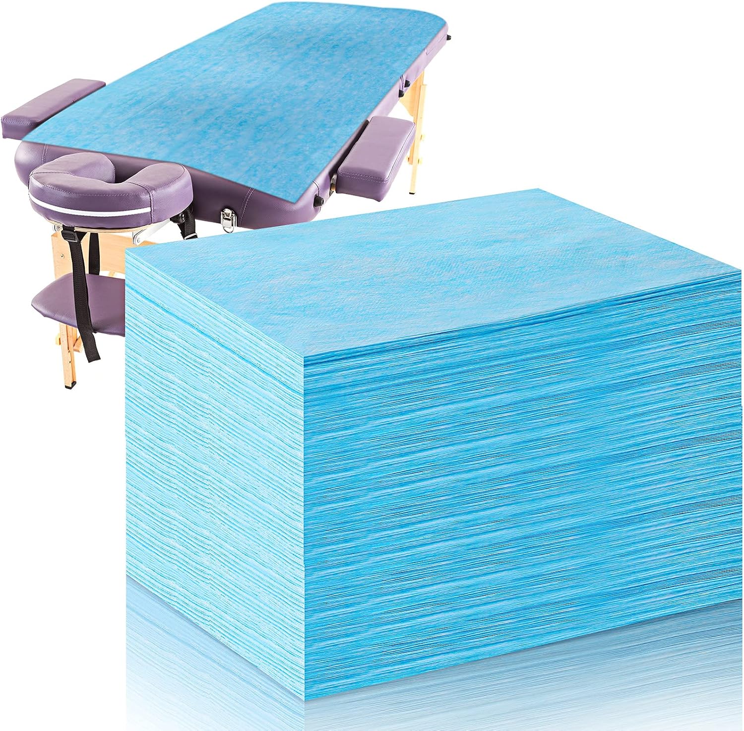 Tatuo 50 Pieces 31 x 70 Inches Disposable Bed Sheets Waterproof Bed Cover Massage Table Sheet Non-woven Fabric for Spa, Lash, Beauty Salon, Waxing, Hotels(Blue)