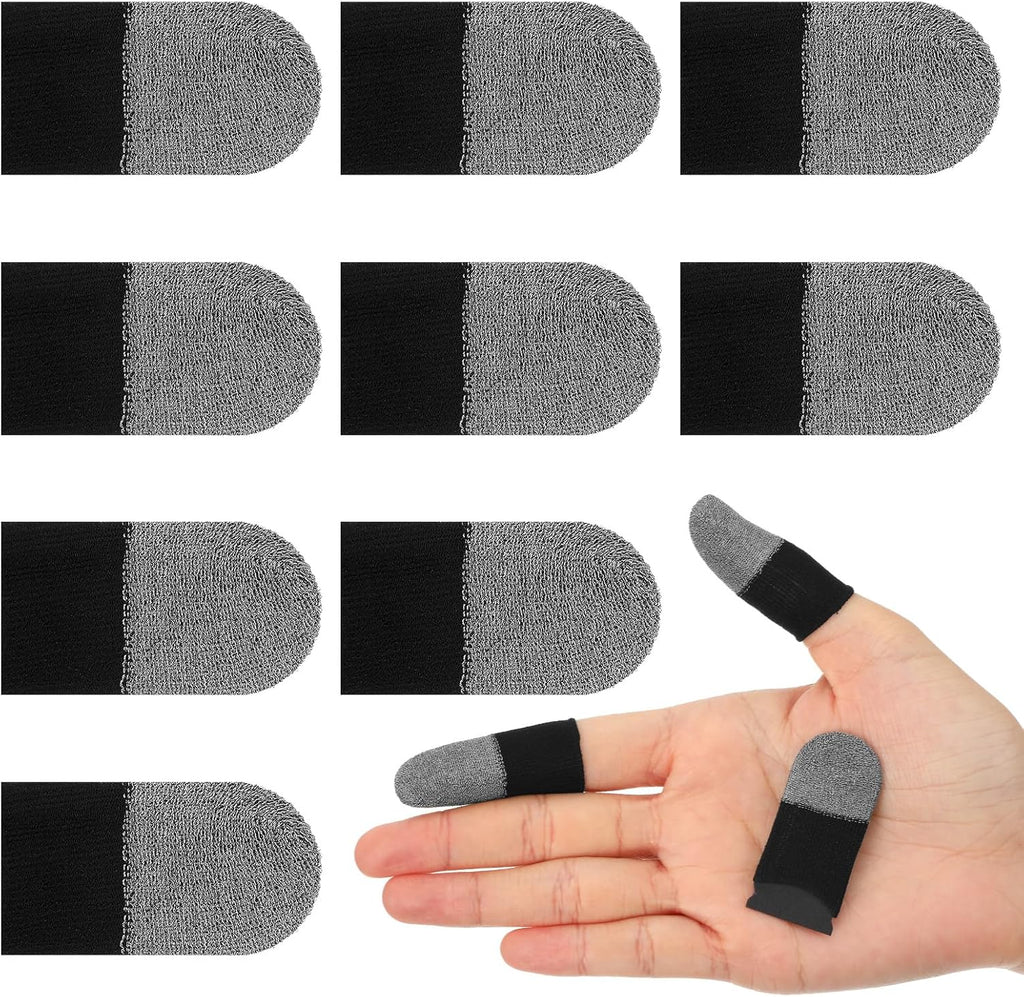 10 Pcs Silver Fiber Gaming Finger Sleeves, Finger Cots Anti Sweat Touch Screen Gloves Thumb Protector Compatible with All Touchscreen Devices, Black