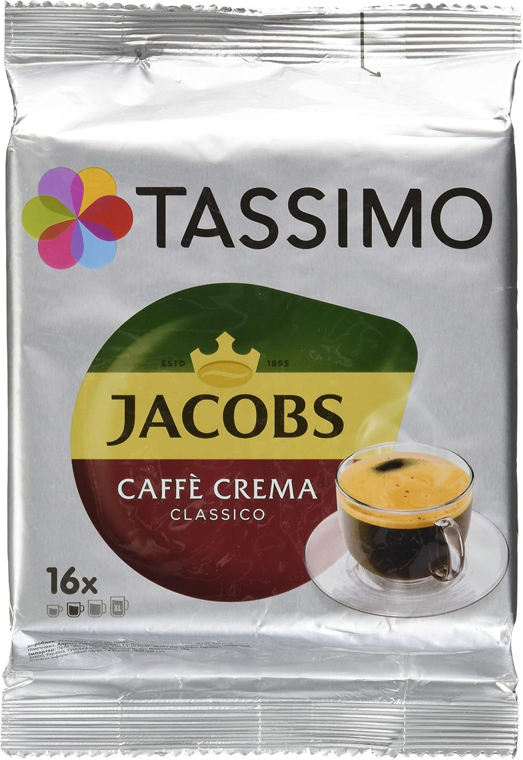 Tassimo Jacobs Caffè Crema Classico, Coffee with Fine Cream, 16 T-Discs