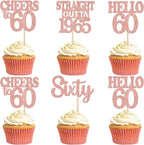36PCS Happy 60th Birthday Cupcake Toppers Rose Gold Glitter Sixty Straight Outta 1966 Cupcake Picks Hello 60 Cheers to 60 Years Birthday Cake Decorations for 60th Birthday Anniversary Party Supplies