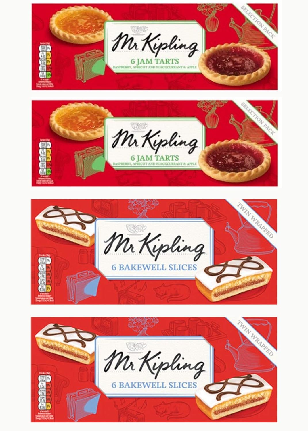 Bundle of 4 - Mr Kipling, Jam Tarts, 6ct Package x 2 - Packs Mr Kipling Bakewell Slices 6ct Package x 2 Delivers 3-5 Days USA