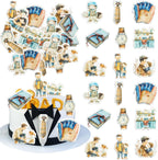 Ephlyn 48Pcs Edible Happy Father's Day Cupcake Toppers Wafer Paper Tie Book Best Dad Ever Cupcake Picks for Fathers Day Theme Birthday Party Cake Decorations Brown