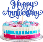1 PCS Happy Anniversary Cake Topper Glitter Happy Anniversary Decorations Wedding Anniversary Cake Pick Decoration for Baby Shower Birthday Wedding Anniversary Party Cake Decoration Supplies Dark Blue
