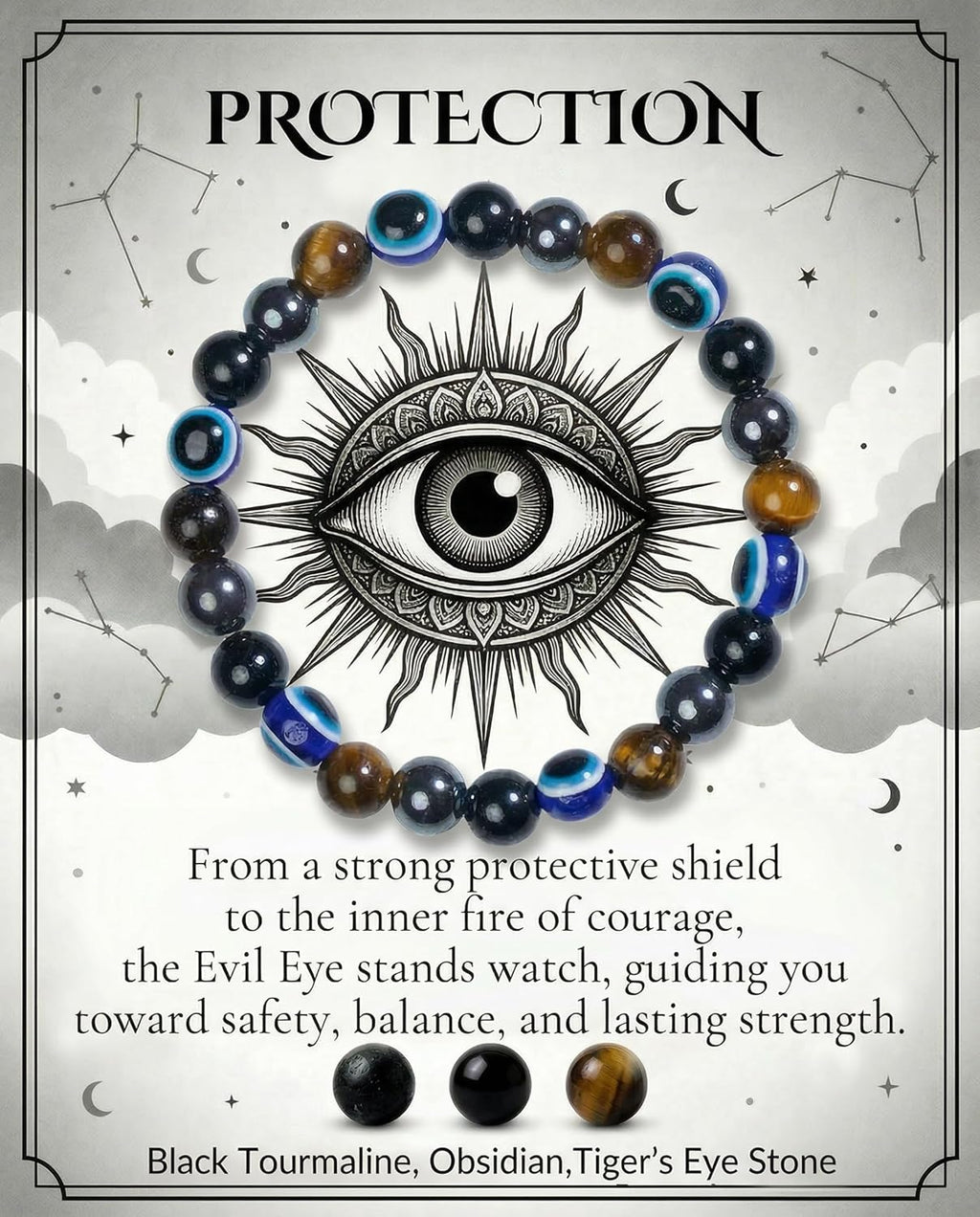 Bivei Protection Bracelet, Strength Crystal Healing Bracelet 8MM - Spiritual Stretch Beaded Jewelry for Women Men Gift