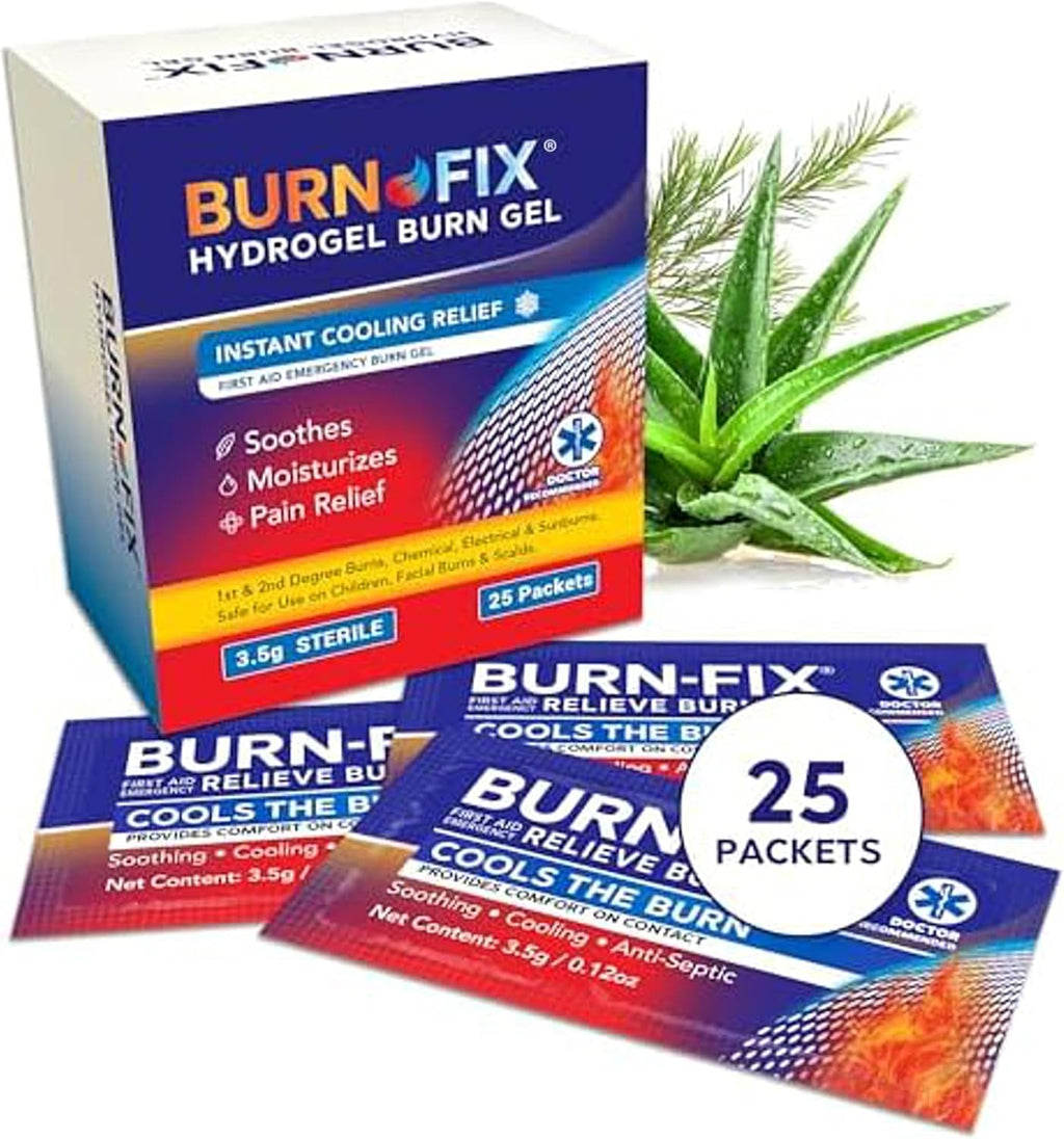 Burn Gel Packets for First Aid — 25 Pack Hydrogel Burn Relief Gel with Heat Sinking Technology® — Instant Cooling for Minor Burns, Sunburns & Scalds — Soothing Burn Cream Developed by RN (Pack of 25)