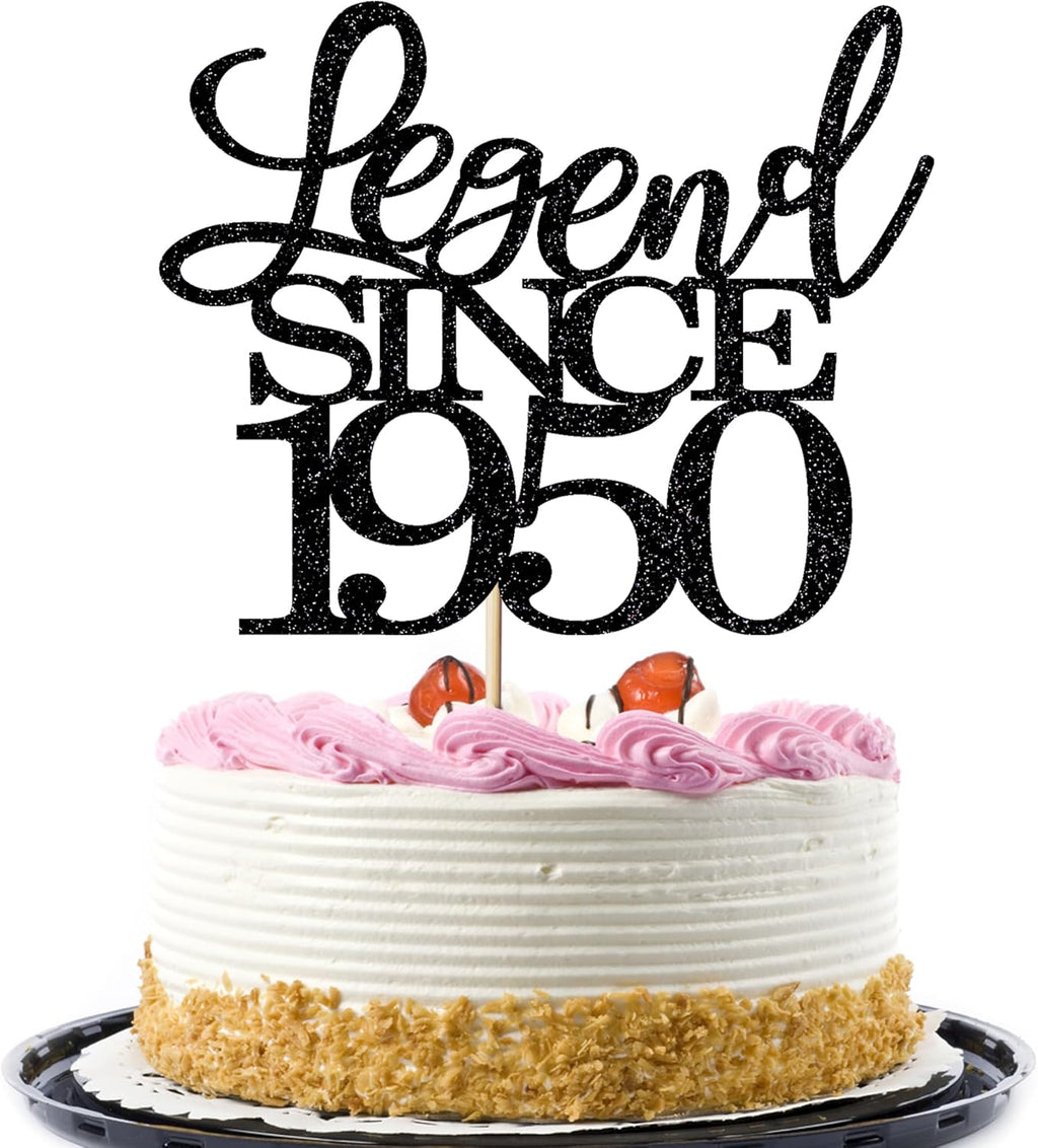 Legend Since 1950 Cake Topper 76th Birthday Happy Birthday Cake Topper Men and Women Cheer 76 Years Old Handmade Black Glitter Cake Decoration (1950)