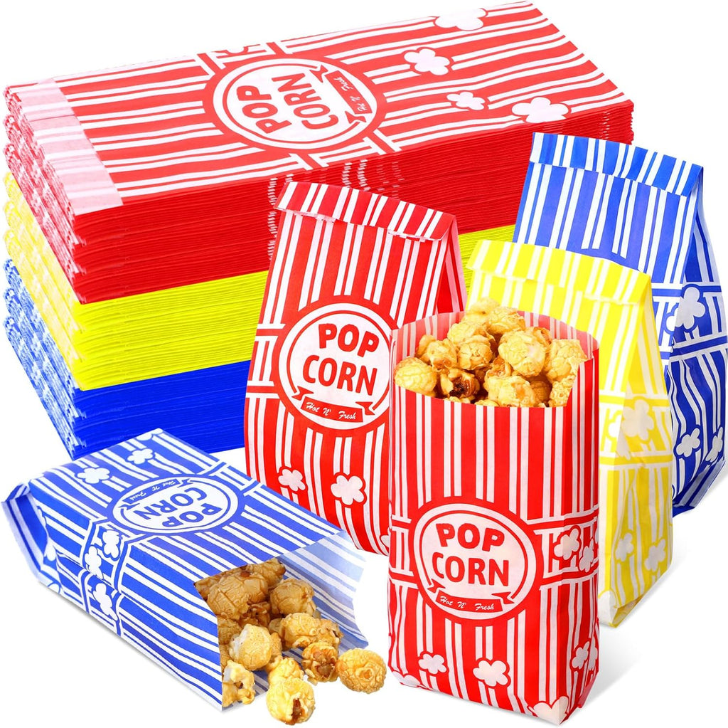 Yungyan 300 Pcs Popcorn Bags Bulk 1oz Grease Resistant Paper Snack Bags in Red Yellow Dark Blue for Party Movie Night Carnival Concession Stand Supplies