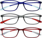 OPULIZE ICE Reading glasses for Women Men,Scratch Resistant Rectangular frame with Spring Hinges, Dark Blue,Grey,Dark Red +2.5 (Pack of 3)
