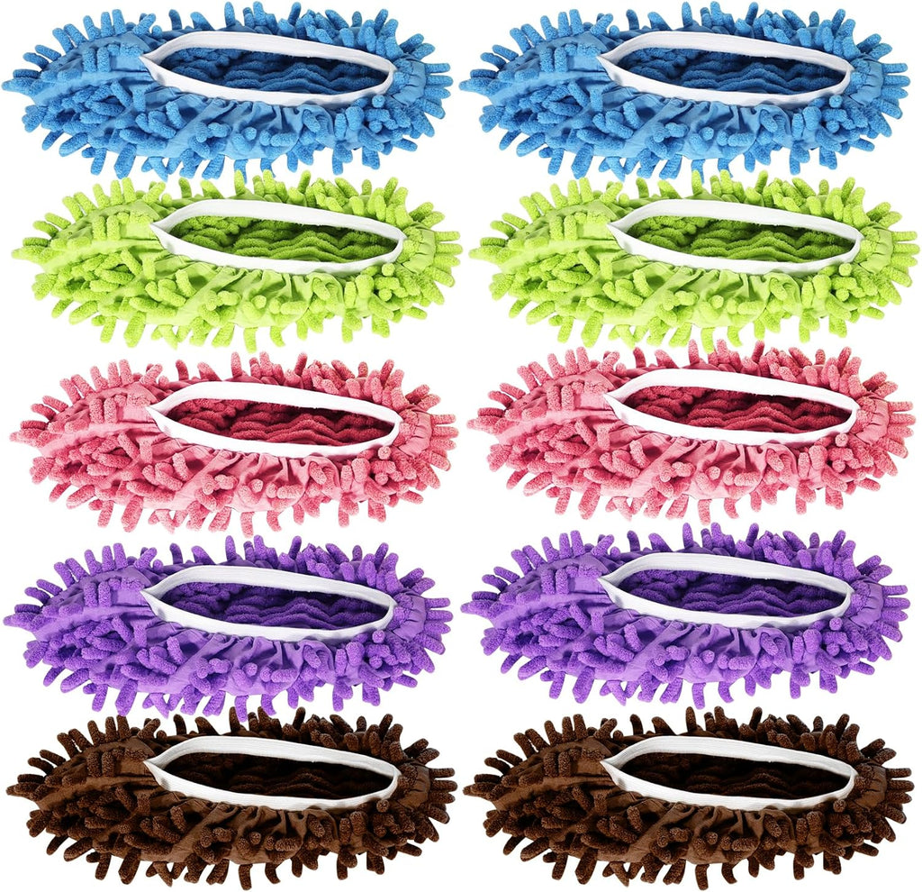 Mop Slippers Shoes 5 Pairs (10 Pieces) Reusable Microfiber Cleaning Slippers for Floor Cleaning Washable Dust Mop Shoe Covers for Hardwood Tile House Kitchen Office Cleaning