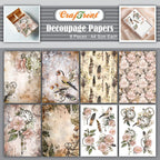 CrafTreat Floral Steampunk Decoupage Paper – A4 (8.3 x 11.7 Inch), 8 Sheets – Vintage Birds & Rose Design Craft Paper for Furniture & DIY Projects