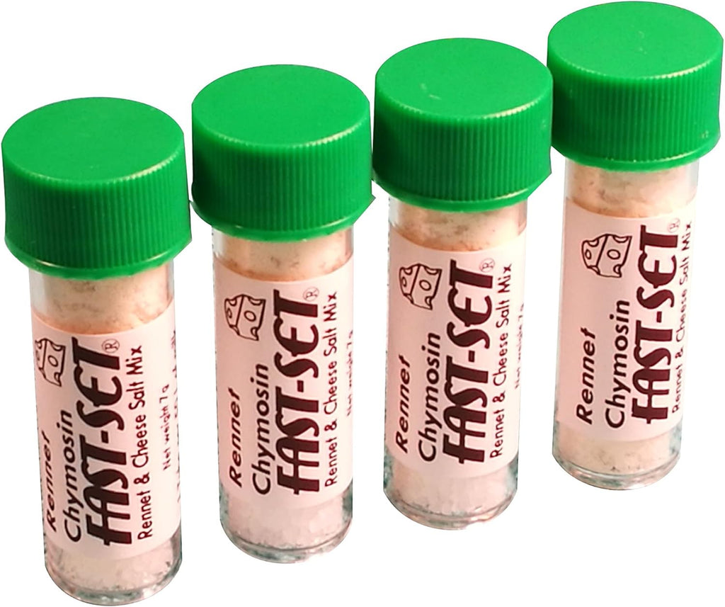 4 X Rennet Chymosin Fast-Set 7 grams Mix for 50 Litres of milk Rennin Cheese salt & Coagulant Tub