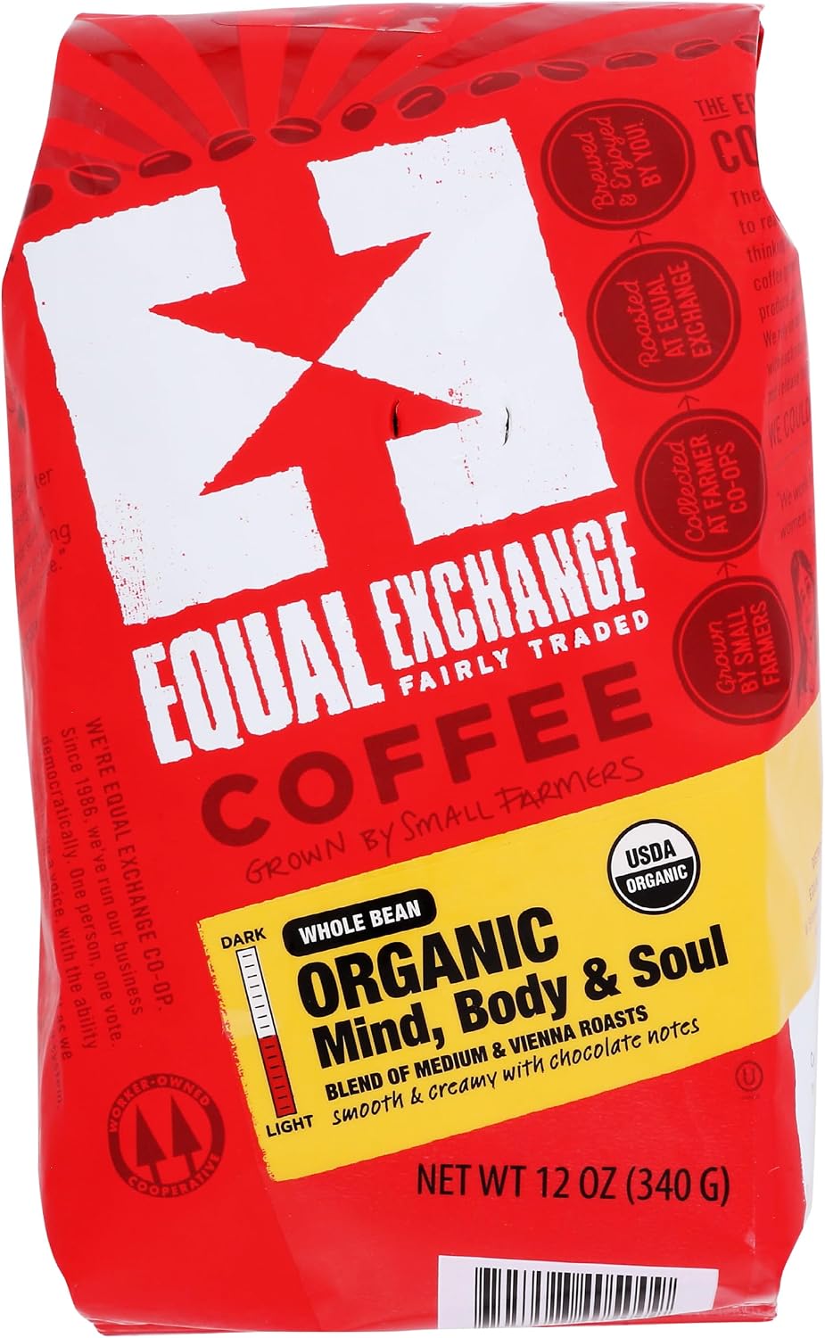 Equal Exchange Organic Whole Bean Coffee, Mind Body Soul, 12-Ounce Bag
