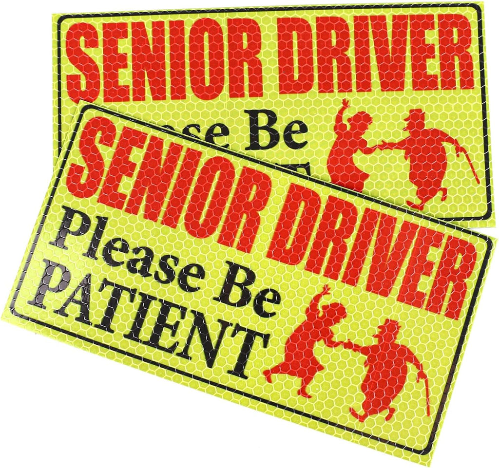 Hovom 2PCS Senior Driver Magnet for Car, Reflective Elderly Driver Car Magnet Warning Safety Sign, Please Be Patient Magnetic Sticker for Seniors, Old People Gag Gifts for Grandma Grandpa (2PCS)
