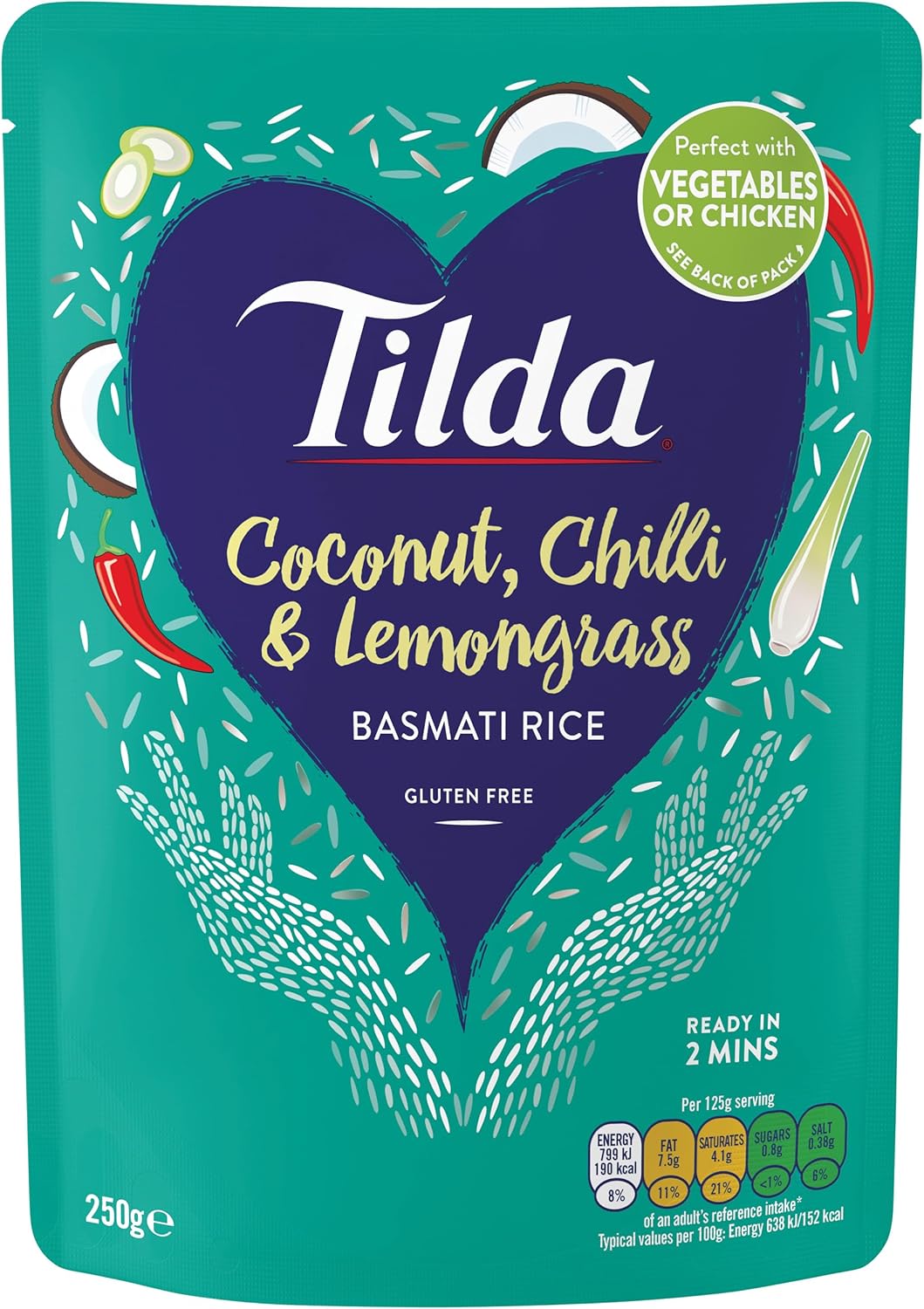 Tilda Steamed Basmati Coconut Chilli and Lemongrass Rice 250 g (Pack of 6)