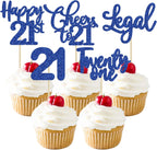 30 Pack Happy 21st Birthday Cupcake Toppers Dark Blue Glitter 21 Fabulous Cheers to 21 Years Old Birthday Cupcake Picks for Happy 21st Wedding Anniversary Party Cake Decorations