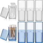 Dandat 8 Pcs Project Storage Case Portable Creative Storage Box Dental Toothpick Holder Floss Travel Case Transparent Flosser Dispenser Container for Teeth Cleaning Cotton Swab(Blue, White)