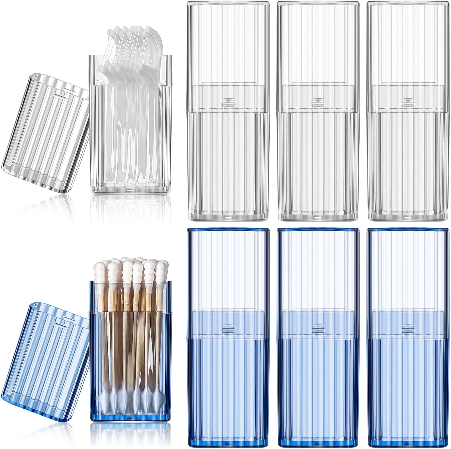Dandat 8 Pcs Project Storage Case Portable Creative Storage Box Dental Toothpick Holder Floss Travel Case Transparent Flosser Dispenser Container for Teeth Cleaning Cotton Swab(Blue, White)