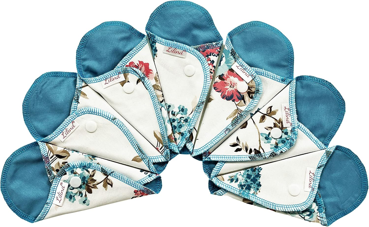 Lilind® 7 Pack Thong Pantyliners on Blue Flowers, Reusable Organic Cloth, Washable Menstrual Pads, Zero Waste 100% Cotton
