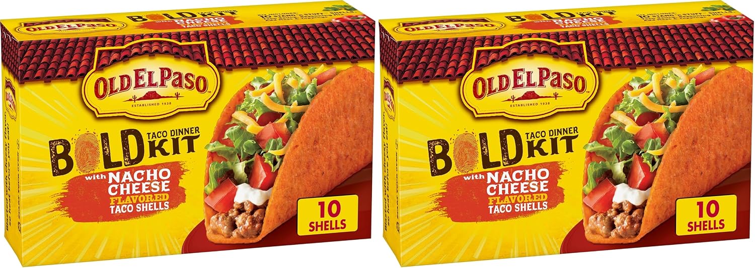 Old El Paso Bold Taco Dinner Kit with Nacho Cheese Flavored Stand 'N Stuff Taco Shells, Taco-Sauce, and Seasoning Mix, 10 Ct, 9.5 oz (Pack of 2)