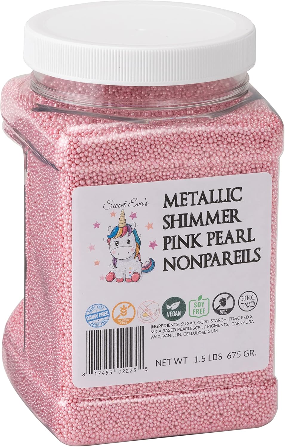 Sweet Eva’s METALLIC SHIMMER PINK PEARL NONPAREILS- Dairy Free,Vegan,Soy Free,Nuts Free,Kosher,Cookies,Cupcakes,Cakes,Decorating And Baking,Cake Sprinkles And Toppings,Large, Large,1.5 Pound