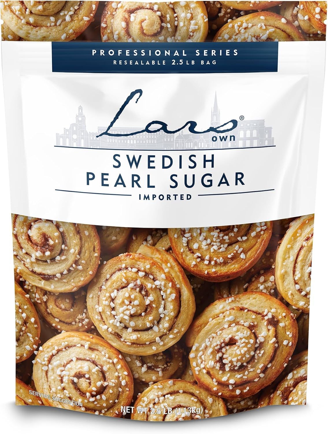 Lars Own Professional Series Swedish Pearl Sugar – 1-Pack, 2.5-lb Resealable Bag – Non-Melting, All-Natural Decorative Nib Sugar for Baking